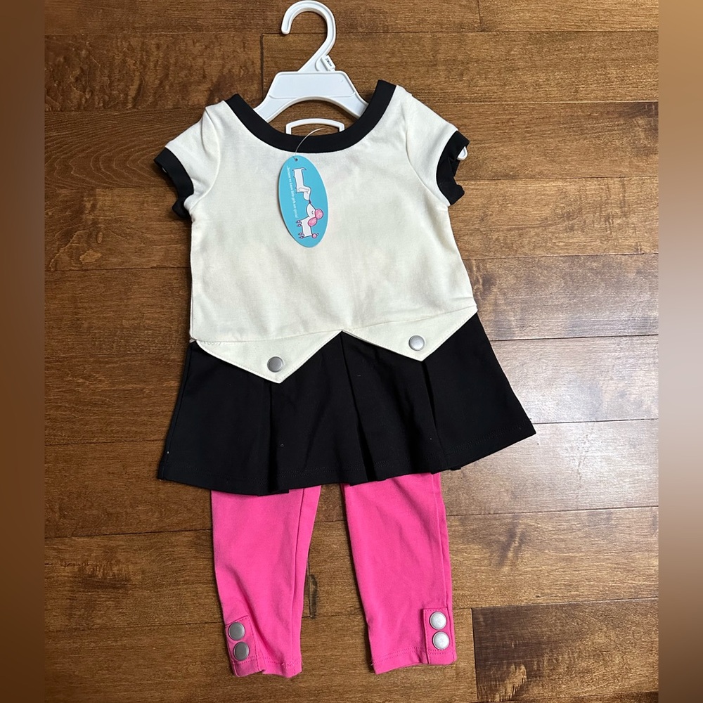 Stylish Black and Cream Dress with Pink Leggings